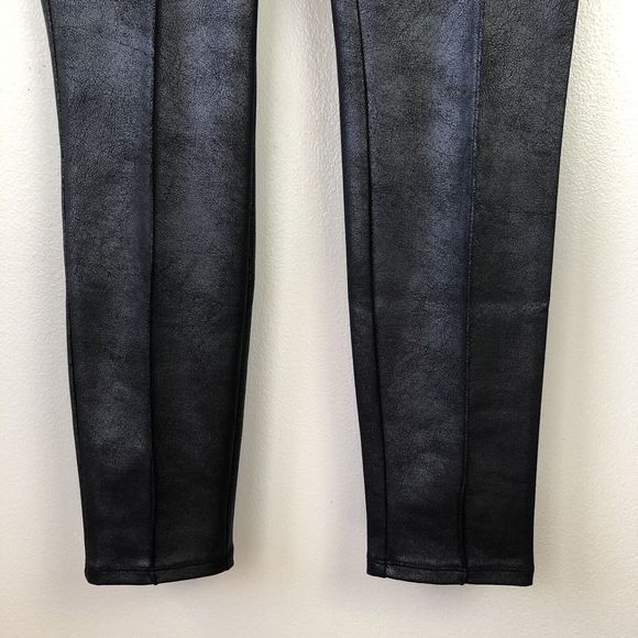 Nine West Stretch Knit Legging Womens Size M Faux Leather Stretchy Black Crackle - Picture 4 of 14